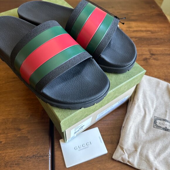 AUTHENTIC Gucci Men's Web Slide Signature Stripe Sandals - EXCELLENT condition - Picture 5 of 5